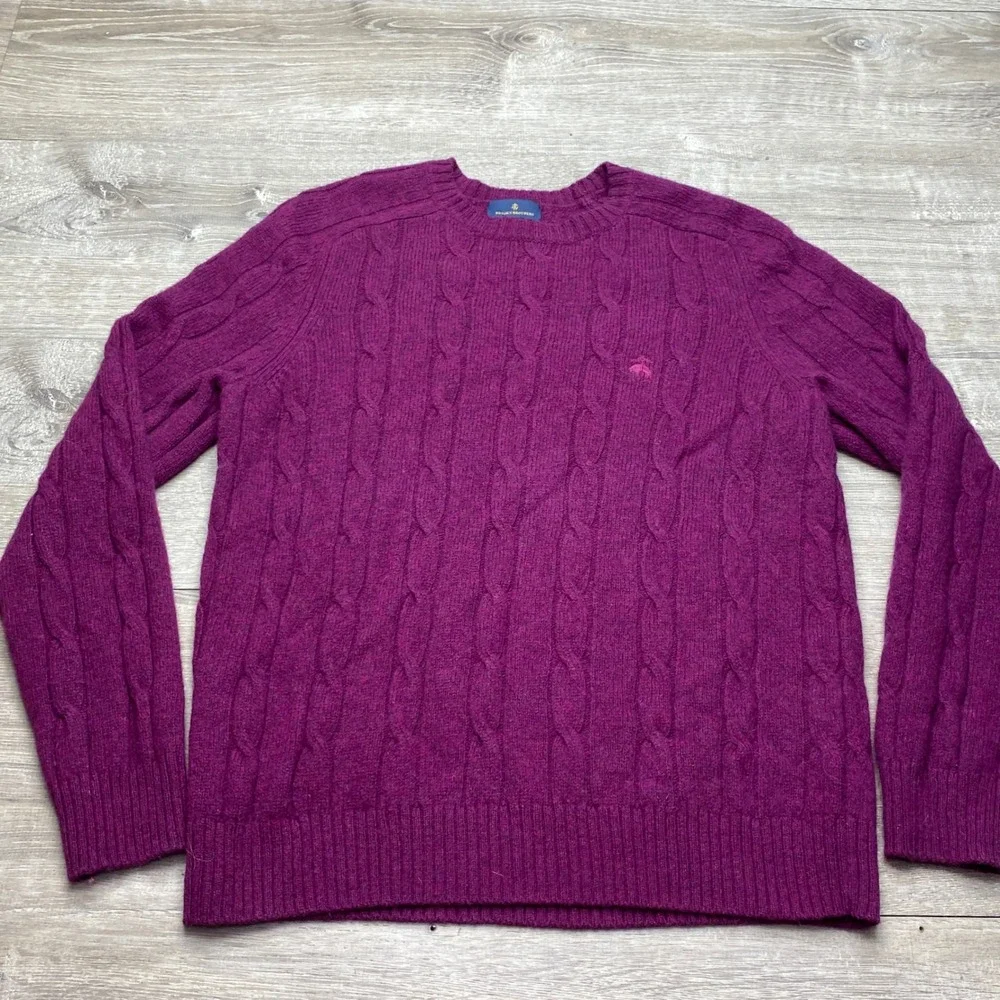 Brooks Brothers‎ Womens M Wool Cable Knit Sweater Purple Crewneck Pullover